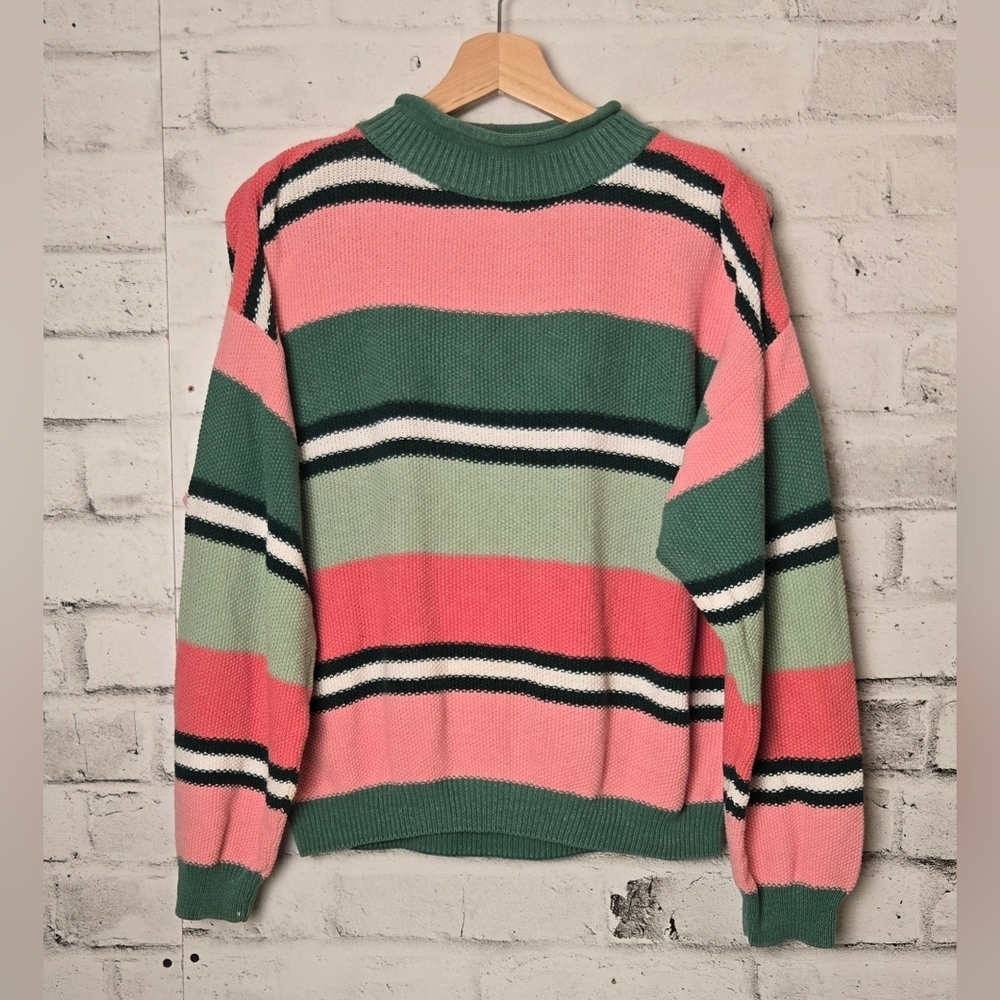 Vintage Paris Sport Club Striped Ramie Cotton Sweater Women’s L